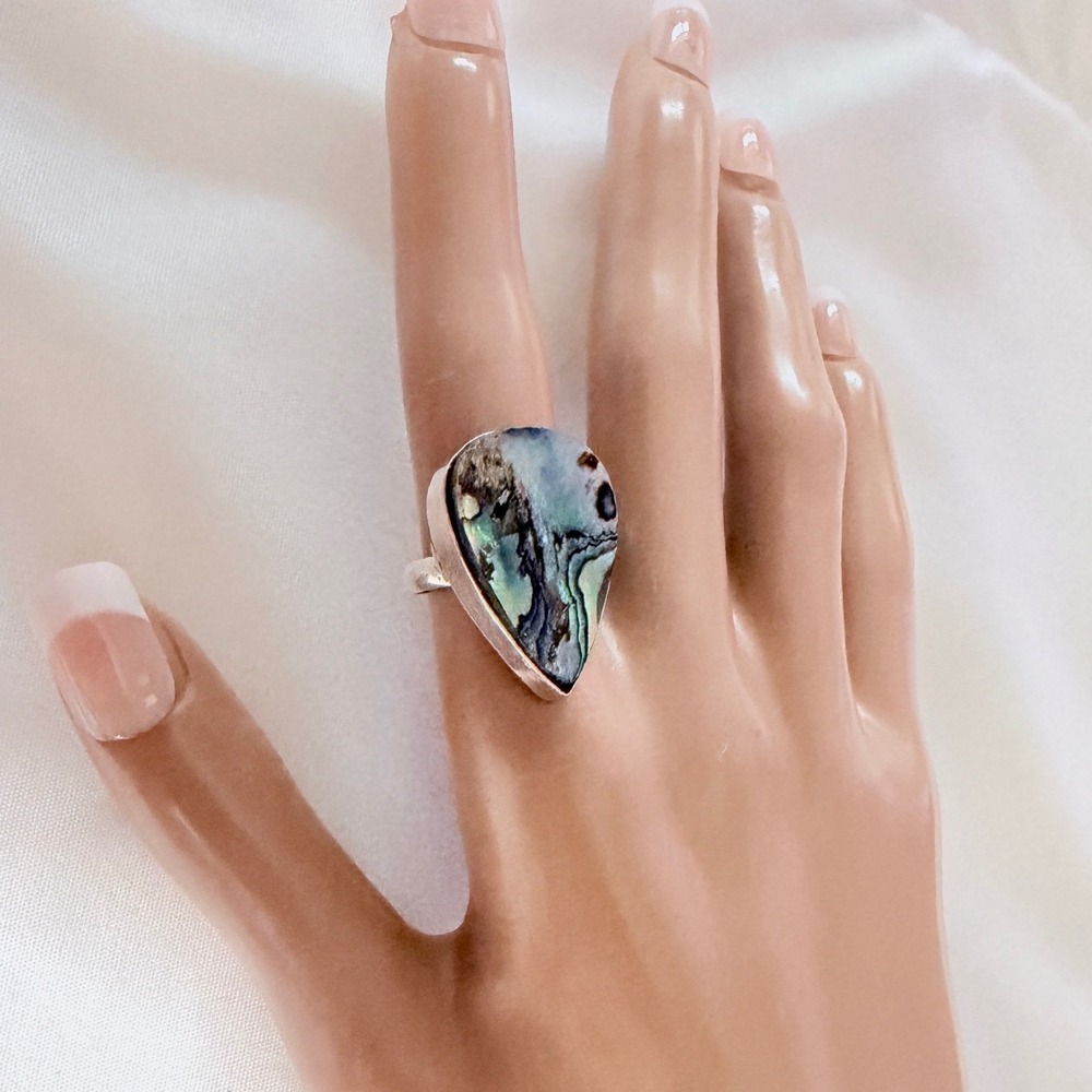 Handcrafted Abalone Ring Women Multi New Silver Plated Adjustable Teardrop - Picture 2 of 11